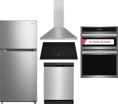 5 Piece Package Includes Refrigerator, Cooktop, Wall Oven, Hood And Dishwasher