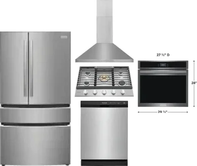 5 Piece Package Includes Refrigerator, Cooktop, Wall Oven, Hood And Dishwasher