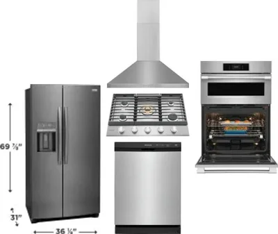 5 Piece Package Includes Refrigerator, Cooktop, Wall Oven, Hood And Dishwasher