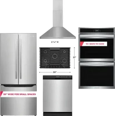 5 Piece Package Includes Refrigerator, Cooktop, Wall Oven, Hood And Dishwasher