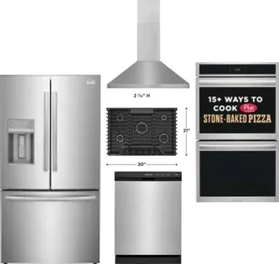 5 Piece Package Includes Refrigerator, Cooktop, Wall Oven, Hood And Dishwasher
