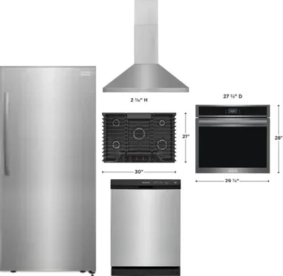 5 Piece Package Includes Refrigerator, Cooktop, Wall Oven, Hood And Dishwasher