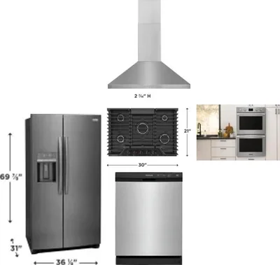 5 Piece Package Includes Refrigerator, Cooktop, Wall Oven, Hood And Dishwasher