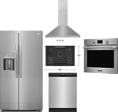 5 Piece Package Includes Refrigerator, Cooktop, Wall Oven, Hood And Dishwasher