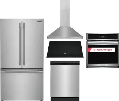 5 Piece Package Includes Refrigerator, Cooktop, Wall Oven, Hood And Dishwasher