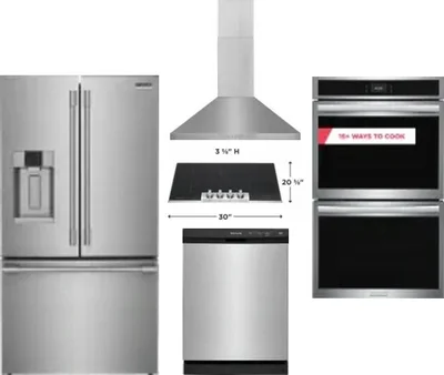 5 Piece Package Includes Refrigerator, Cooktop, Wall Oven, Hood And Dishwasher