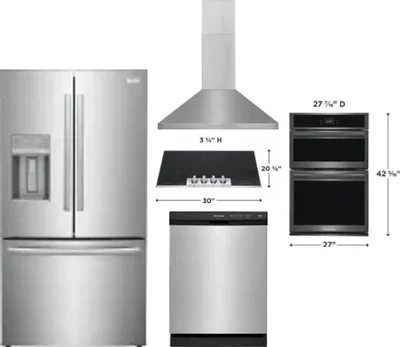 5 Piece Package Includes Refrigerator, Cooktop, Wall Oven, Hood And Dishwasher