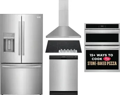 5 Piece Package Includes Refrigerator, Cooktop, Wall Oven, Hood And Dishwasher