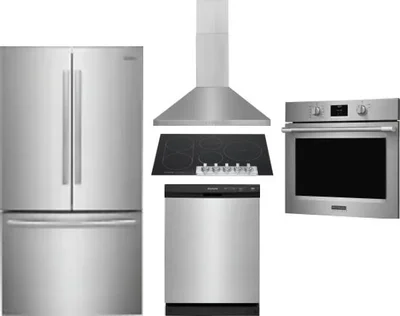 5 Piece Package Includes Refrigerator, Cooktop, Wall Oven, Hood And Dishwasher
