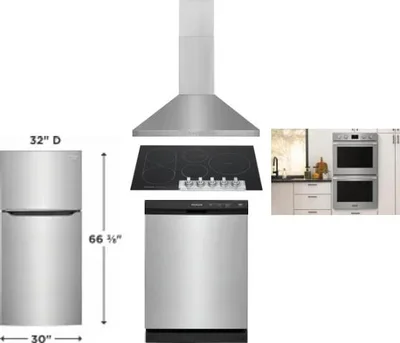 5 Piece Package Includes Refrigerator, Cooktop, Wall Oven, Hood And Dishwasher