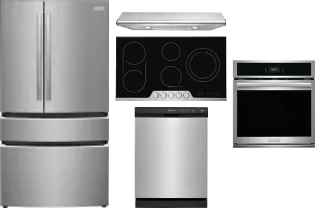 5 Piece Package Includes Refrigerator, Cooktop, Wall Oven, Hood And Dishwasher