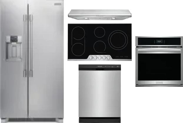5 Piece Package Includes Refrigerator, Cooktop, Wall Oven, Hood And Dishwasher