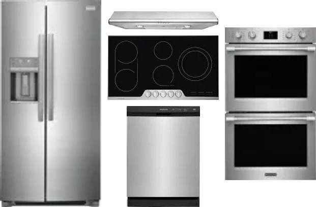 5 Piece Package Includes Refrigerator, Cooktop, Wall Oven, Hood And Dishwasher