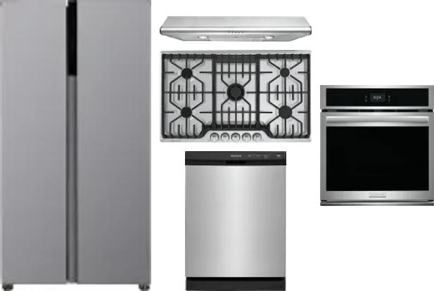 5 Piece Package Includes Refrigerator, Cooktop, Wall Oven, Hood And Dishwasher