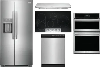 5 Piece Package Includes Refrigerator, Cooktop, Wall Oven, Hood And Dishwasher
