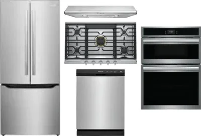 5 Piece Package Includes Refrigerator, Cooktop, Wall Oven, Hood And Dishwasher