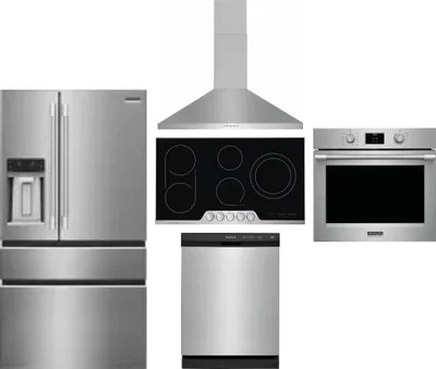 5 Piece Package Includes Refrigerator, Cooktop, Wall Oven, Hood And Dishwasher