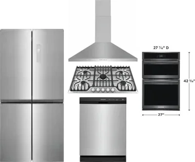 5 Piece Package Includes Refrigerator, Cooktop, Wall Oven, Hood And Dishwasher