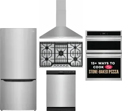 5 Piece Package Includes Refrigerator, Cooktop, Wall Oven, Hood And Dishwasher