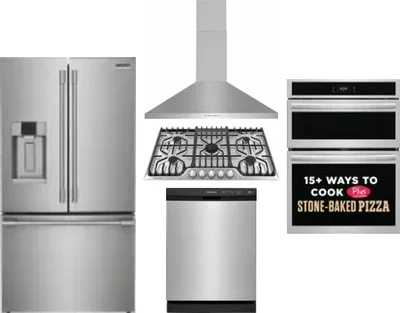 5 Piece Package Includes Refrigerator, Cooktop, Wall Oven, Hood And Dishwasher