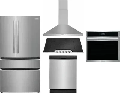 5 Piece Package Includes Refrigerator, Cooktop, Wall Oven, Hood And Dishwasher