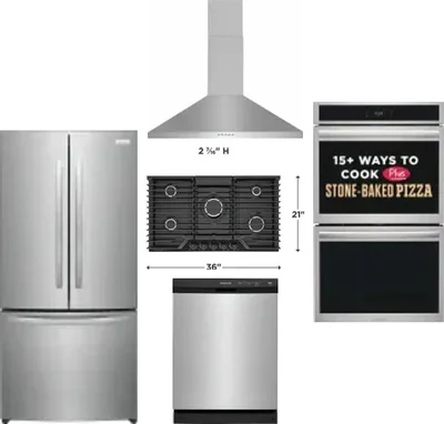 5 Piece Package Includes Refrigerator, Cooktop, Wall Oven, Hood And Dishwasher