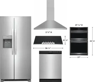5 Piece Package Includes Refrigerator, Cooktop, Wall Oven, Hood And Dishwasher