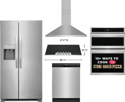 5 Piece Package Includes Refrigerator, Cooktop, Wall Oven, Hood And Dishwasher