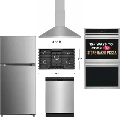 5 Piece Package Includes Refrigerator, Cooktop, Wall Oven, Hood And Dishwasher