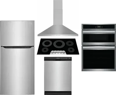 5 Piece Package Includes Refrigerator, Cooktop, Wall Oven, Hood And Dishwasher