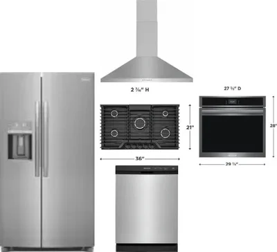 5 Piece Package Includes Refrigerator, Cooktop, Wall Oven, Hood And Dishwasher