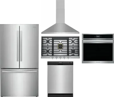 5 Piece Package Includes Refrigerator, Cooktop, Wall Oven, Hood And Dishwasher