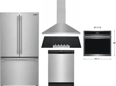 5 Piece Package Includes Refrigerator, Cooktop, Wall Oven, Hood And Dishwasher