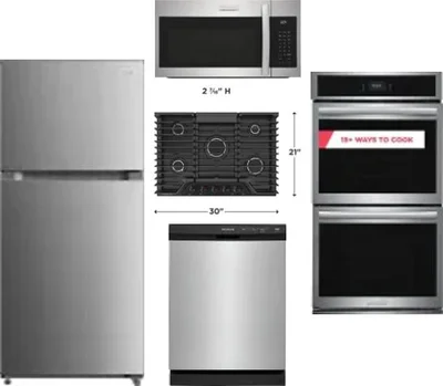 5 Piece Package Includes Refrigerator, Cooktop, Wall Oven, Microwave And Dishwasher