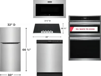 5 Piece Package Includes Refrigerator, Cooktop, Wall Oven, Microwave And Dishwasher