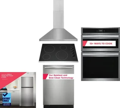 5 Piece Package Includes Refrigerator, Cooktop, Wall Oven, Hood And Dishwasher