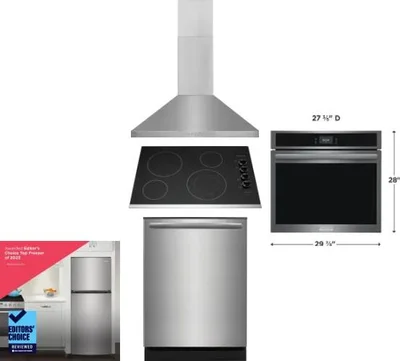 5 Piece Package Includes Refrigerator, Cooktop, Wall Oven, Hood And Dishwasher