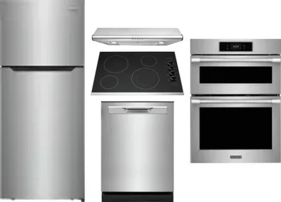 5 Piece Package Includes Refrigerator, Cooktop, Wall Oven, Hood And Dishwasher