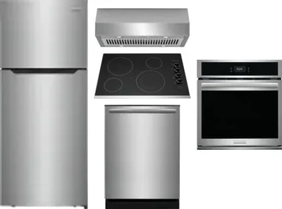 5 Piece Package Includes Refrigerator, Cooktop, Wall Oven, Hood And Dishwasher