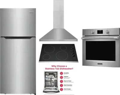 5 Piece Package Includes Refrigerator, Cooktop, Wall Oven, Hood And Dishwasher