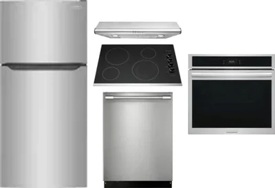 5 Piece Package Includes Refrigerator, Cooktop, Wall Oven, Hood And Dishwasher