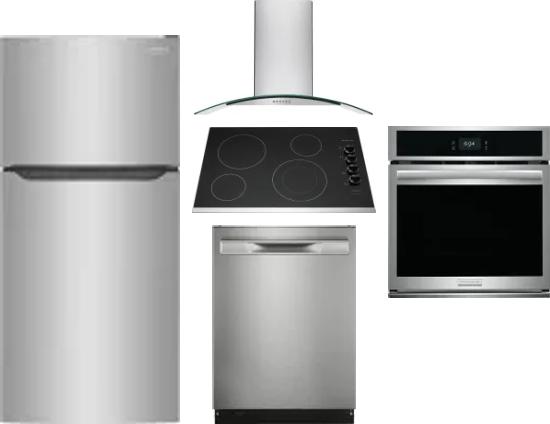 5 Piece Package Includes Refrigerator, Cooktop, Wall Oven, Hood And Dishwasher