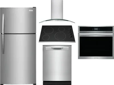 5 Piece Package Includes Refrigerator, Cooktop, Wall Oven, Hood And Dishwasher