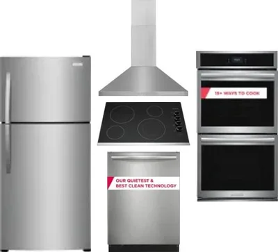 5 Piece Package Includes Refrigerator, Cooktop, Wall Oven, Hood And Dishwasher