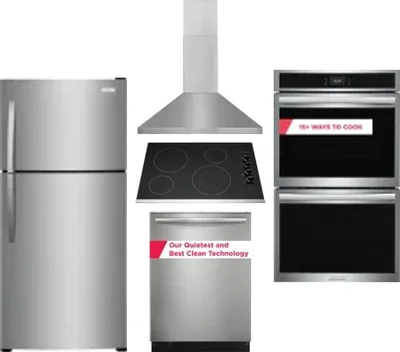 5 Piece Package Includes Refrigerator, Cooktop, Wall Oven, Hood And Dishwasher