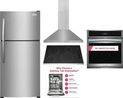 5 Piece Package Includes Refrigerator, Cooktop, Wall Oven, Hood And Dishwasher