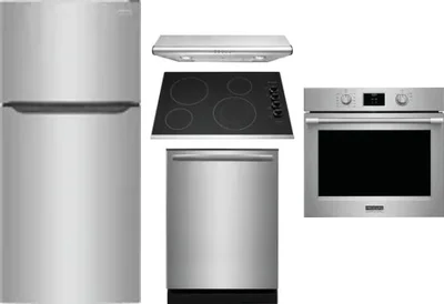 5 Piece Package Includes Refrigerator, Cooktop, Wall Oven, Hood And Dishwasher