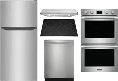 5 Piece Package Includes Refrigerator, Cooktop, Wall Oven, Hood And Dishwasher