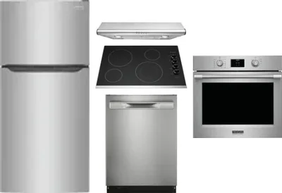 5 Piece Package Includes Refrigerator, Cooktop, Wall Oven, Hood And Dishwasher