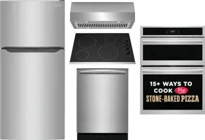 5 Piece Package Includes Refrigerator, Cooktop, Wall Oven, Hood And Dishwasher